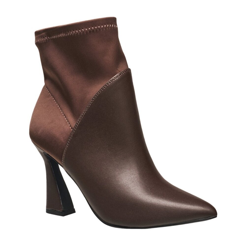 H Halston Size 6.5 Iza Two Toned Heeled Booties Brown Faux Leather Ankle Boots